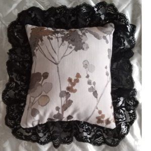 Beige Abstract Trimmed - Fine Black Lace Accent Pillow by Fancy Shams - 11"x9.5"